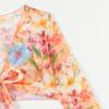 4 Piece Watercolor Floral Print Bikini Set Sheer Mesh Tie Front Cover Up Ruffle Ruched Skirt Sexy Beach Vacation Bathing Suit Swimwear