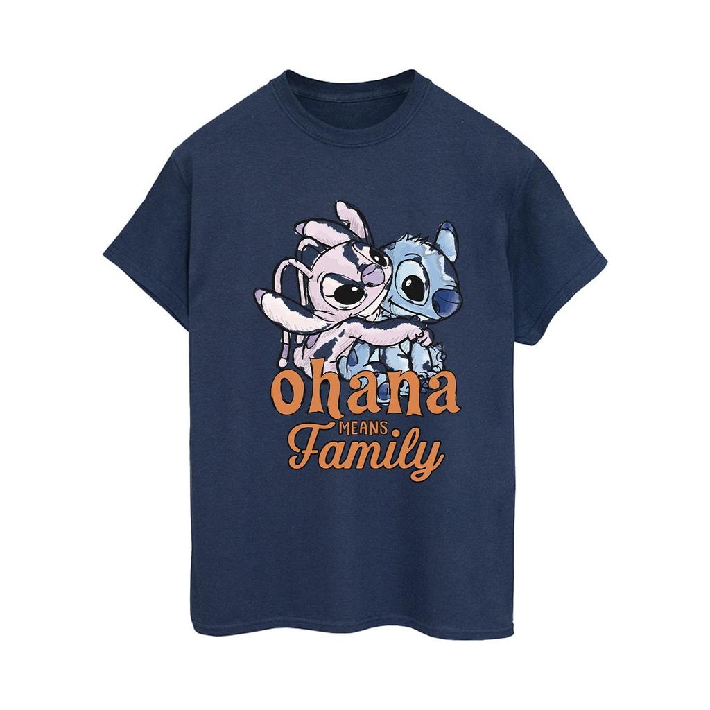 Disney Womens/Ladies Lilo And Stitch Ohana Angel Hug Cotton Boyfriend T-Shirt