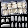 500 шт. прозрачных/натуральных французских квадратных типсов для ногтей, акриловые искусственные полунакладные хлопья, типсы для ногтей 10 размеров с прозрачной пластиковой коробкой