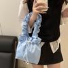 Large Capacity Nylon Shoulder Bag Versatile Drawstring Handbag Stylish Pleated Tote Bag  Women's