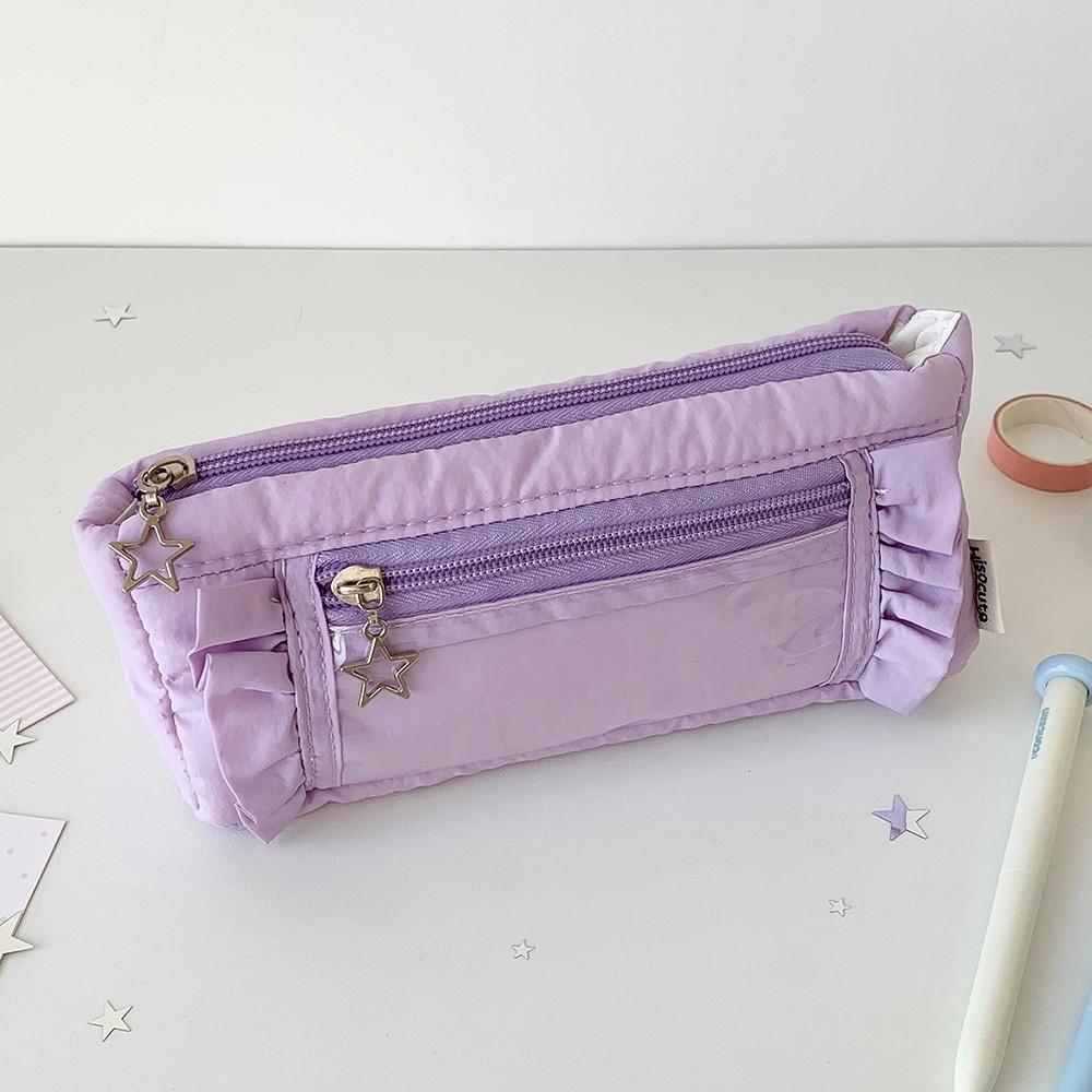 Ruffled Edge Ruffled Pencil Case Star Zipper Pencil Pouch Korean Ruffled Stationery Bag  Office