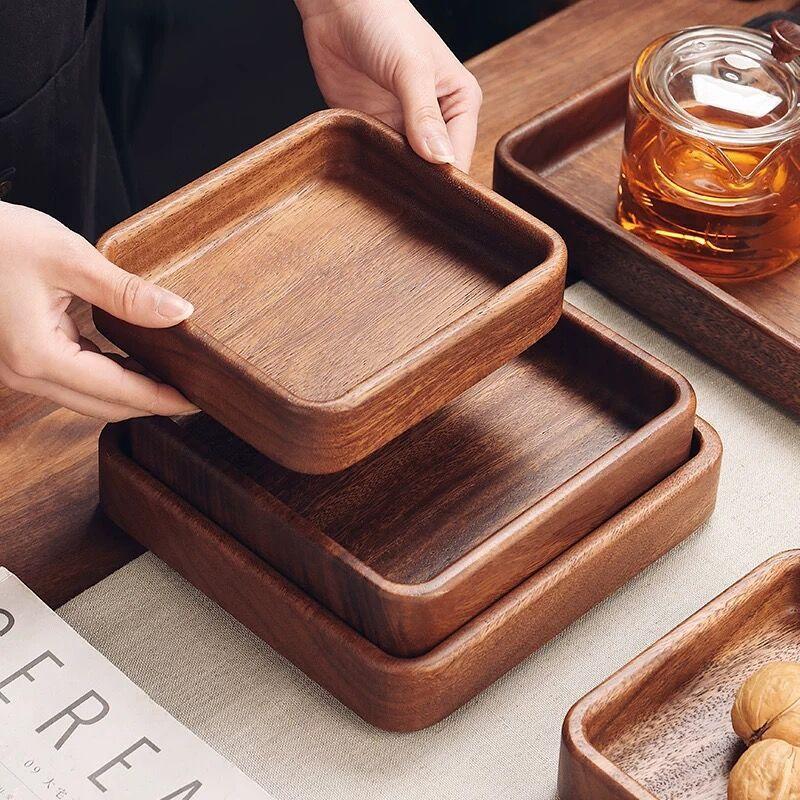 Stackable Wooden Tray Desktop Wood Storage Nut Box Creative Dessert Fruit Plate Creative Japanese Tableware Home Decoration