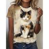 Women Casual Cat Print Short Sleeve T-Shirt - Vibrant Calico Kitten Graphic Round Neck Summer Top Tee Artistic Graphic Print Shirt, Pet Lovers