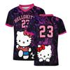 Женская спортивная футболка оверсайз Hello Kitty с V-образным вырезом Футбольная майка Повседневная спортивная с коротким рукавом Харадзюку Свободная футболка Уличный стиль Топ