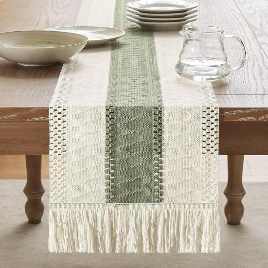 Ткань для праздничного стола, плетеная ткань в стиле бохо, кисточка, контрастный цвет, плетеная