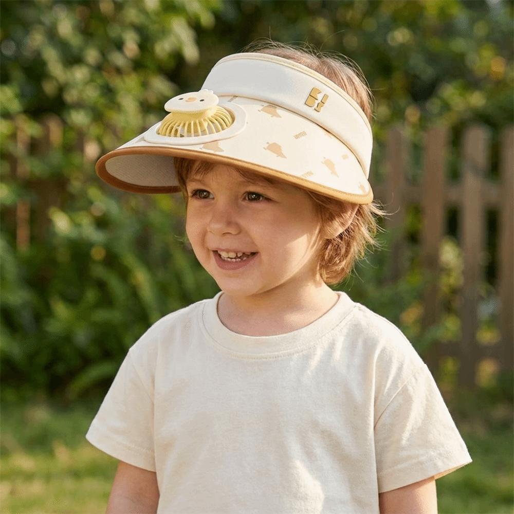 Cartoon Children Fan Hat Breathable Cooling Sunshade Hat Fashion Sunscreen Empty Top Hat Camping