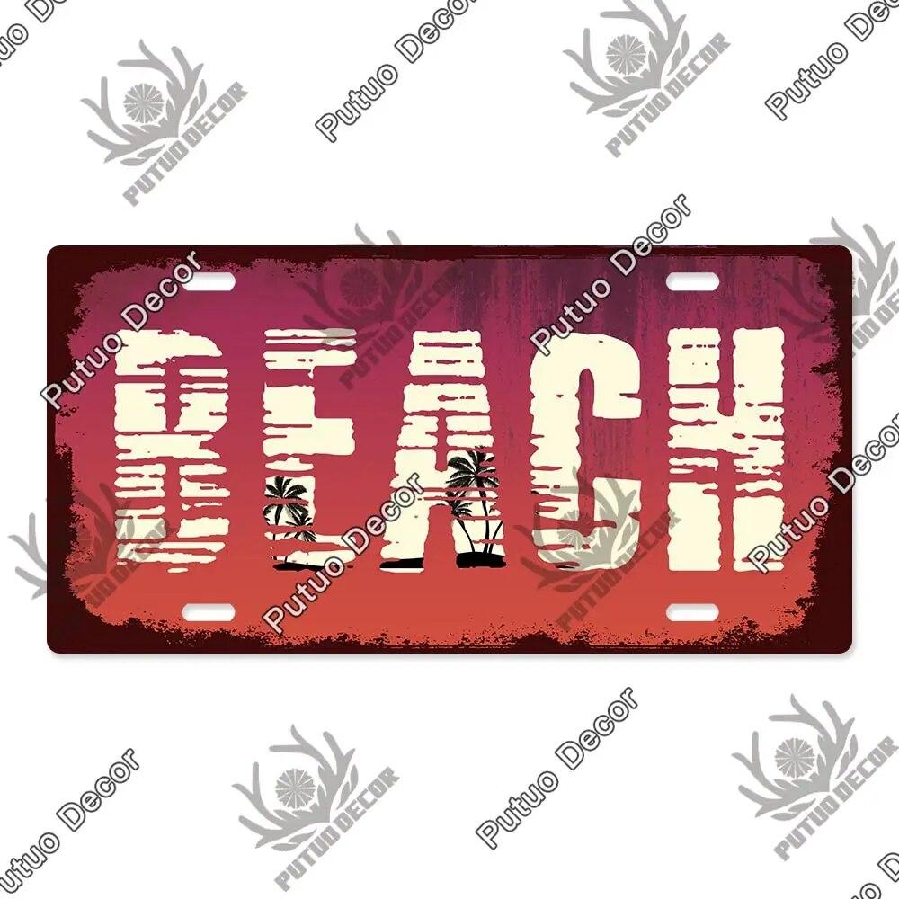 Putuo Decor Beach Retro Tin Sign Licenses Plate Plaque Metal Vintage Poster for Pub Bar Surf Club Man Cave Wall Art Decoration