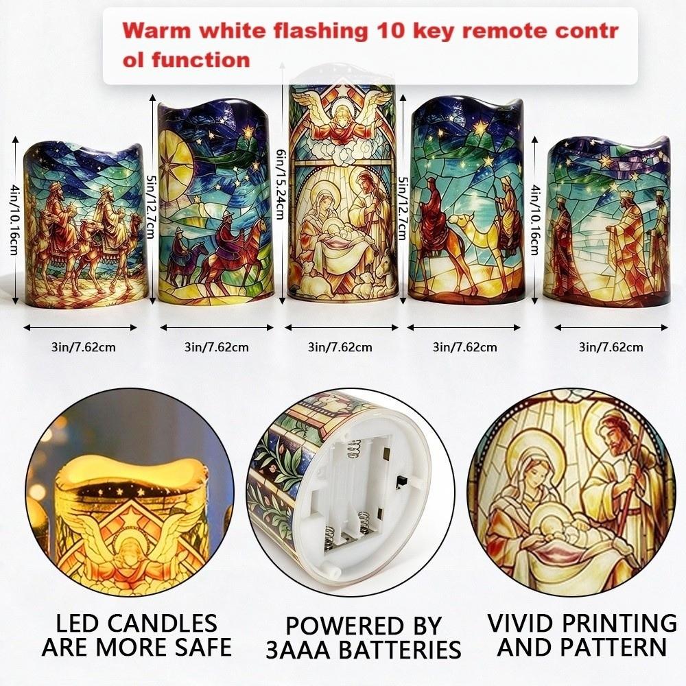 5pcs LED Nativity Scene Candles Flameless Artificial Fake Candles Holiday