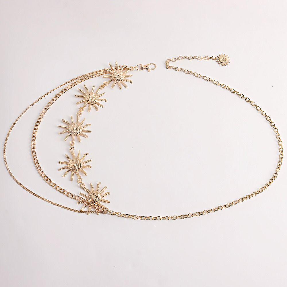 Fashion Hip Hop Metal Womans Layered Belt Sun Waistband Punk Waist Chain Dress Cummerbands