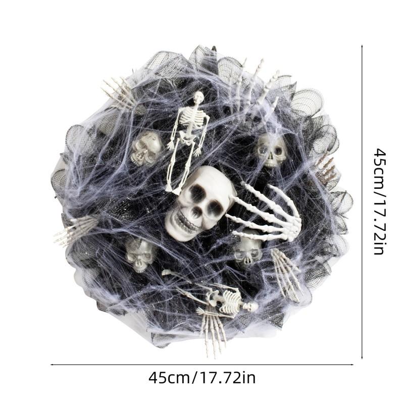 Halloween Spider Web Decor With 3D Skull Ghost Hanging Ornament Outdoor Party Yard Decoration
