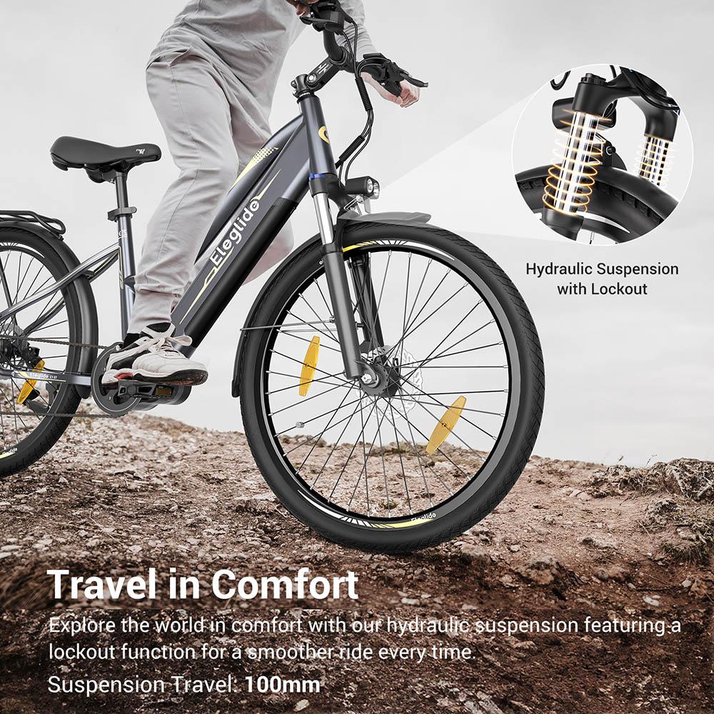 Велосипед для треккинга Eleglide C1 ST с двигателем Mid-Drive мощностью 250 Вт, колесами 27,5 дюймов, аккумулятором емкостью 522 Вт·ч, запасом хода 150 км