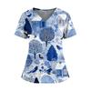 Women's Christmas Print V-Neck Double Pocket Short Sleeves Hem Slit Uniform And Caregiver Top