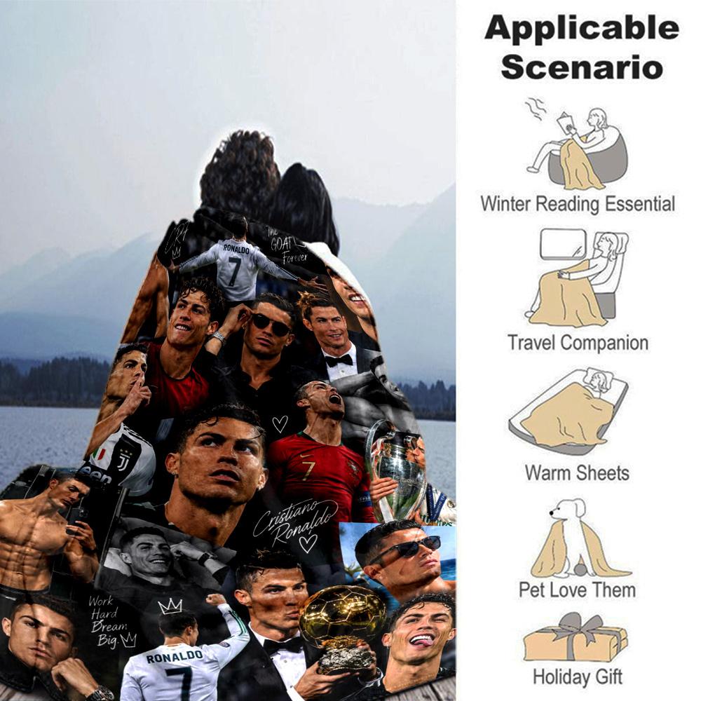Football Superstar Multi‑Image Collage Flannel Throw Blanket, Soft Warm Cozy Bed Sofa Cover for Sports Fan Home