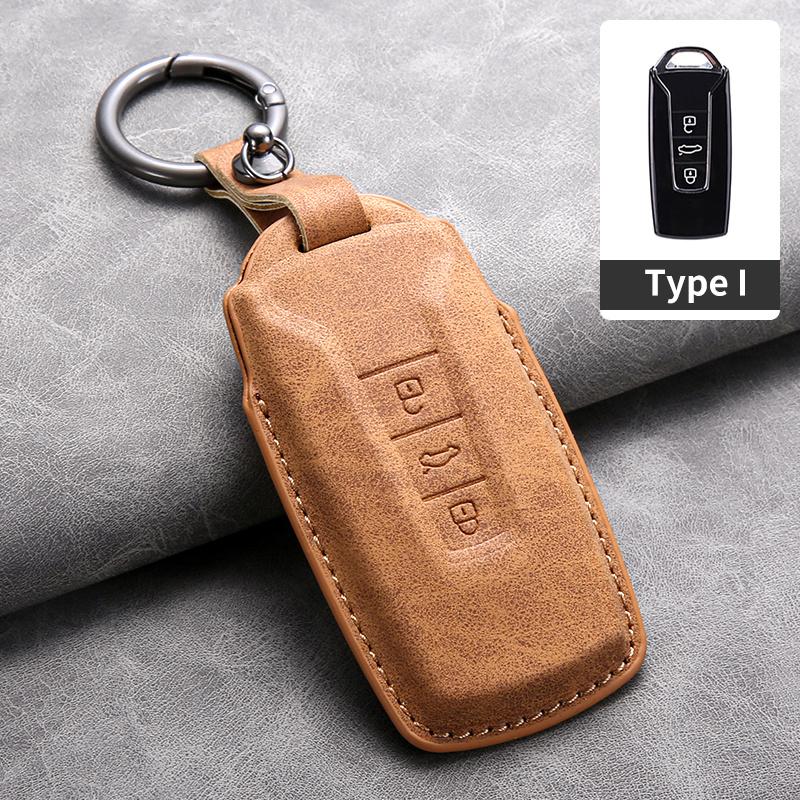 For VW Suede Leather Car Key Case Protector Shell Fob for for VW Volkswagen Touareg 2019 2020 2021 2022 2023 Auto Keychain Acc