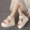 Новые летние женские сандалии на массивной подошве, кожаные кроссовки на высокой платформе, дышащие повседневные тапочки, женская обувь, каблуки 7 см, клиновидные кроссовки