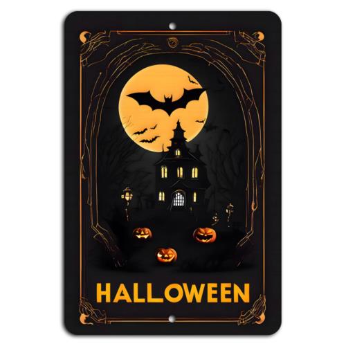 Spooky Halloween Night Haunted House and Moonlit ChillAluminumtin sign