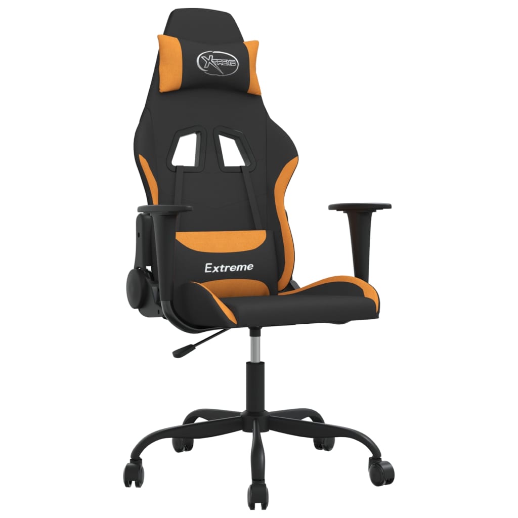 Gaming Chair with Massage Function Black and Orange Fabric