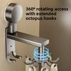 Aluminum Alloy Wall Mount Pot Spoon Holder With Rotating Hooks For Kitchen Storage
