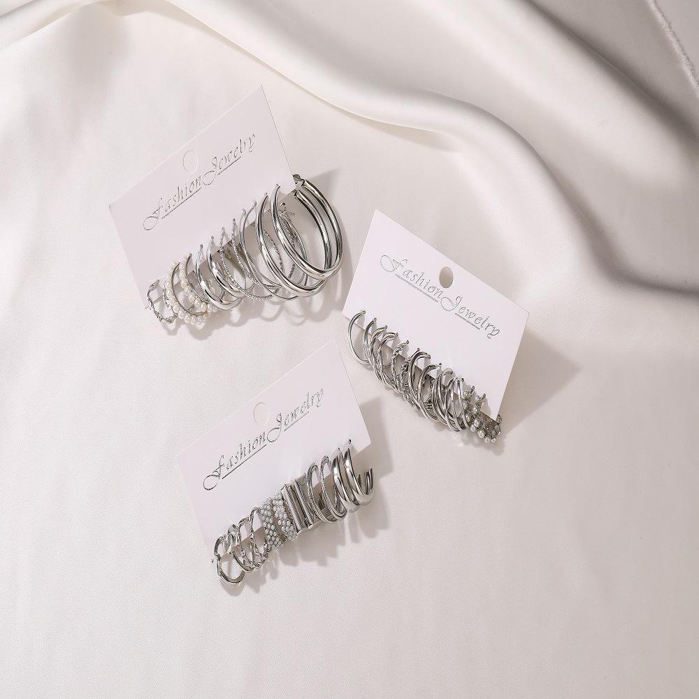 Набор серег из сплава с жемчугом «Любовь» в европейском и американском стиле — 6 пар