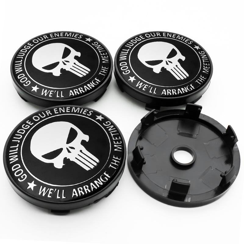 4pcs 56mm 60mm Car Skull Emblem Wheel Center Hub Caps Logo Sticker Tire Rim Covers Skeleton Badge Decal Accessories