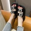 Designer Crystal Mid Heels Slippers Women Shoes Platform Sandals 2024 New Summer Sexy Flip Flops  Thick Bottomed Beach Mop
