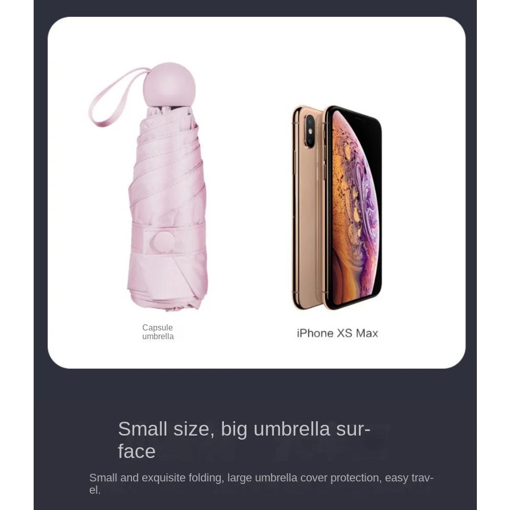 Новый капсульный зонт с пятью отделениями для очков, ультралегкий мини-карманный черный резиновый козырек, компактный и солнечный УФ-зонт