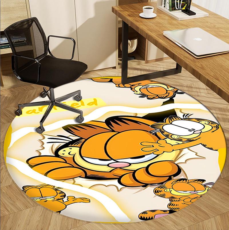 Garfield Pattern Round Rug, Indoor/Outdoor Mat, for Picnic, Gameroom, Bedroom, Office, Living Room, Home Decor Carpet, Birthday Gift