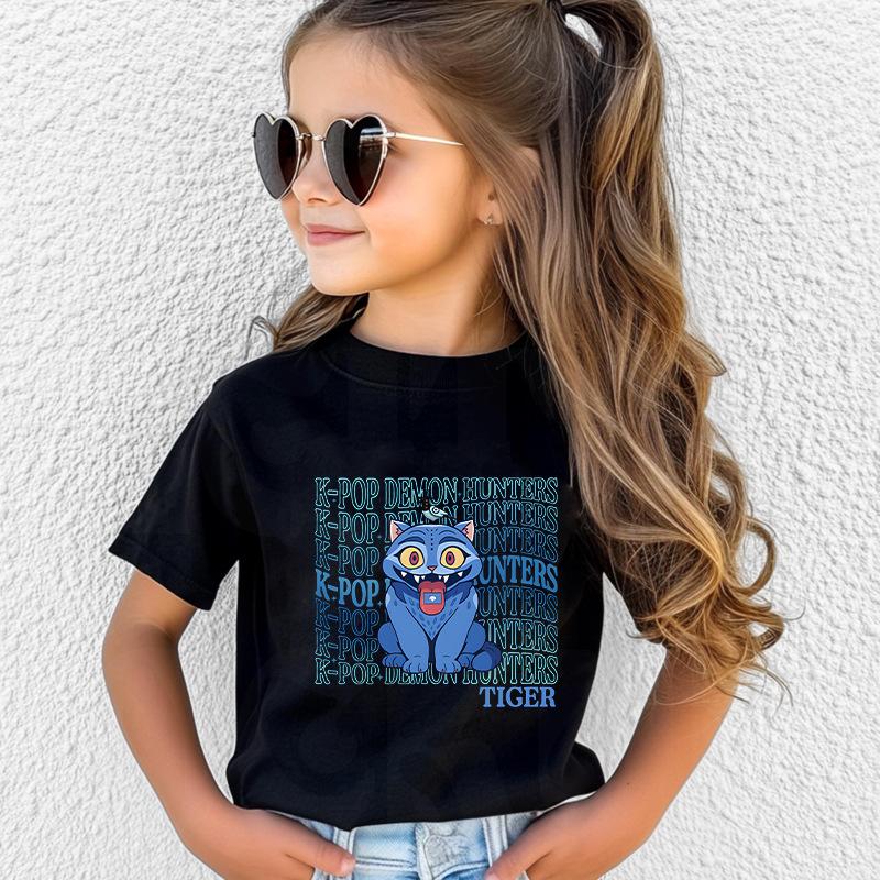 Kpop Korean Wave Witch Hunting Team Tiger Printed Children's T-shirt