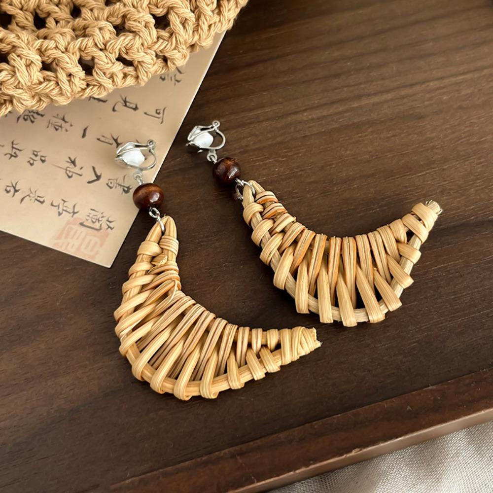 Round Rattan Weave Earrings Flower Beach Jewelry Cute Bohemian Drop Earrings Wedding
