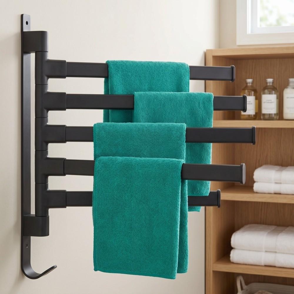 Aluminum Swivel Towel Rack Black Towel Holder Swivel Towel Bar Bathroom Kitchen Laundry Room