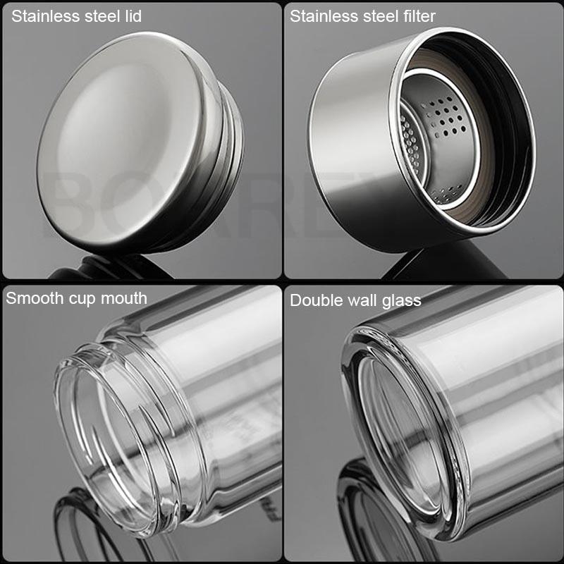 BORREY двойная стеклянная бутылка для заварки чая, фильтр для разделения чая, высококачественная стеклянная бутылка для воды, герметичный экологически чистый стакан для чая