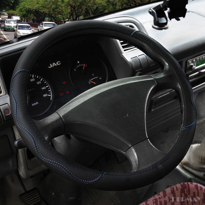 DERMAY 36 см 38 см 40 см 42 см Чехлы на руль автомобиля из искусственной кожи синей линии для автомобиля, автобуса, грузовика, индивидуальный большой/маленький размер