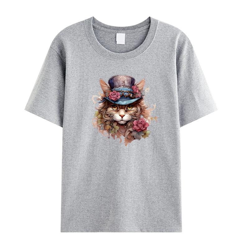 Кошка в шляпе, утюг на заплатках, нашивка с цветком и животным, теплопередача, наклейки для одежды «сделай сам», Parches Ropa, гладильная наклейка