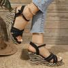 Large Size Wedge Heel Sandals Women's Summer New One-word Buckle with Muffin Thick-soled Buckle Women's Sandals