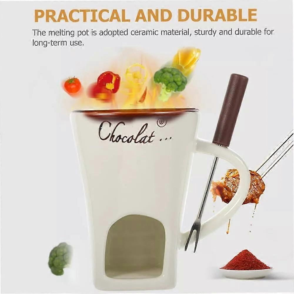 Chocolate Melting Mug, Fondue Cups , 130ml Ceramic Cheese Mug with Fork