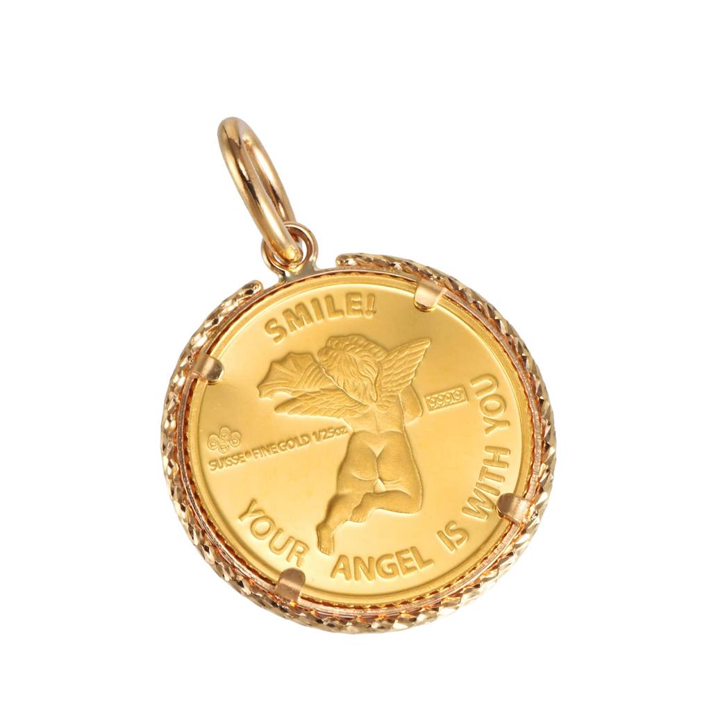 Кулон из чистого золота K24 в форме ангела с гравировкой, унисекс [Speranza] 1/25 унции