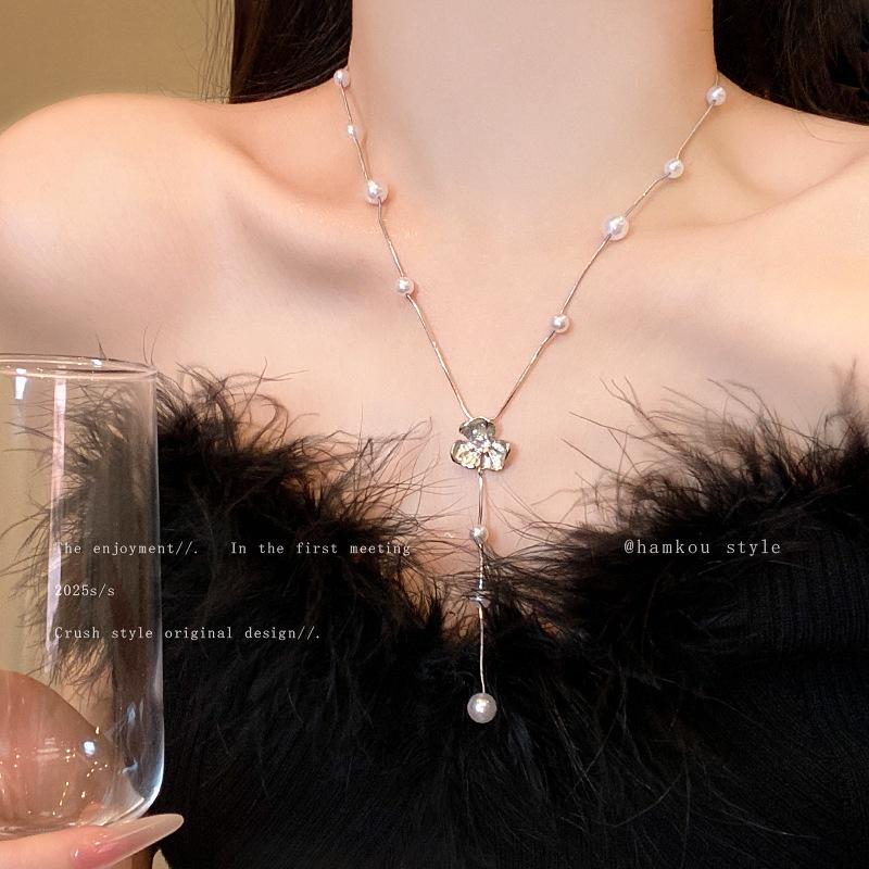 «Модное элитное жемчужное ожерелье: Универсальная цепочка на ключицу из титановой стали для женщин