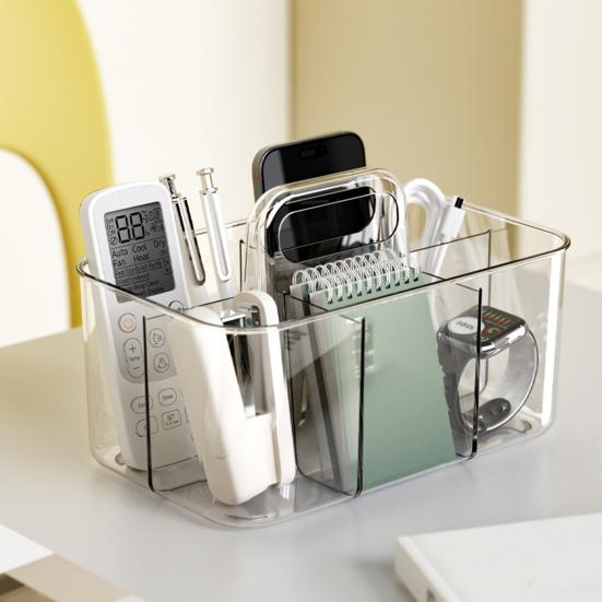 Ящик для хранения Штабелируемый Органайзер для стола с ручкой Большая вместимость 5 отделений Подставка для хранения канцелярских товаров и косметики