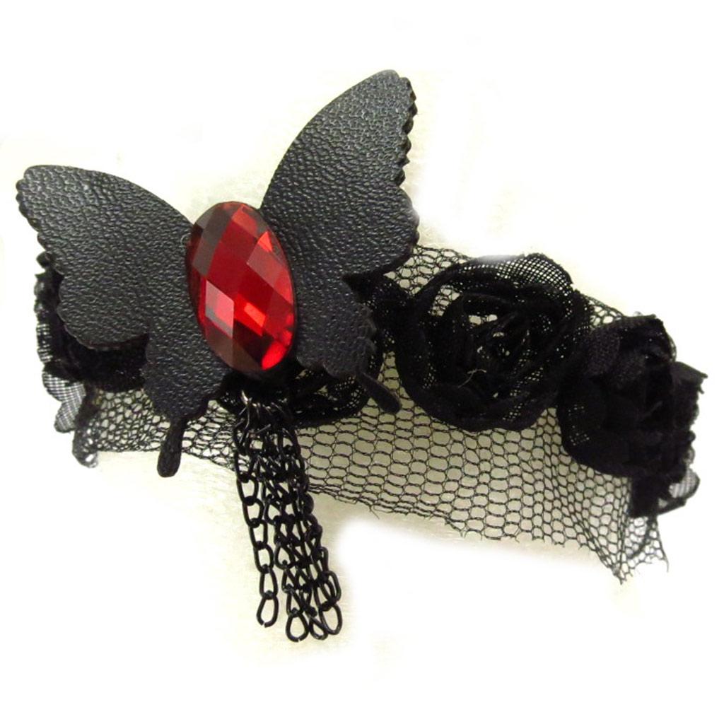 Les Trésors De Lily [K6577] - Parure créateur 'Courtisanes' rouge noir (dentelle velours) (bracelet + chaine cheville)