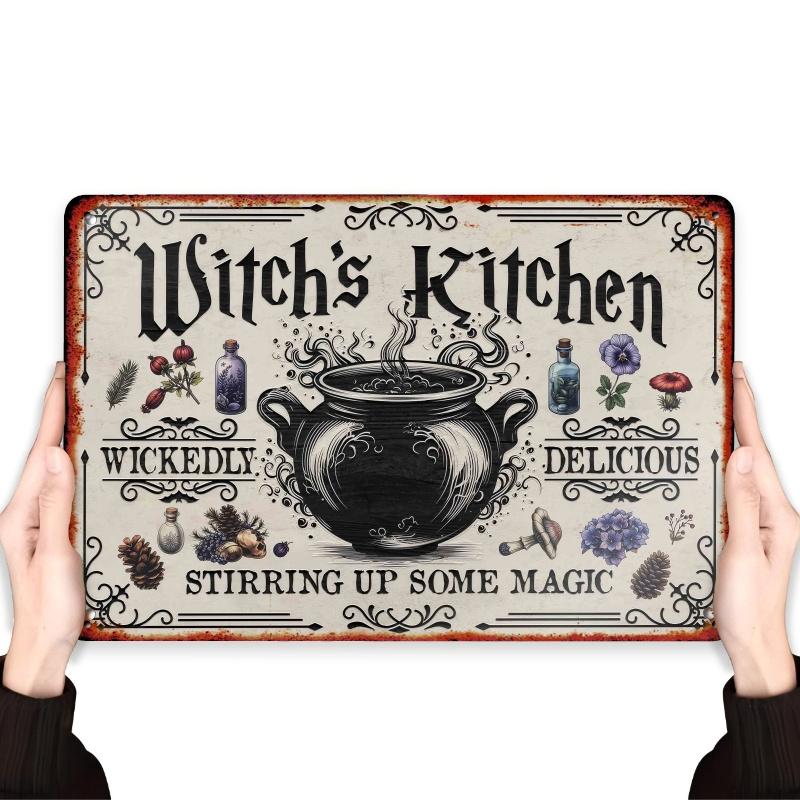 One Kitchen Witch Decor Wall Art Hanging Halloween Decoration Suitable for Various Places Metal Tin Sign