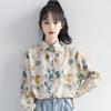 Рубашка с длинными рукавами и цветочным принтом в гонконгском стиле для женщин. Тонкий фасон с чувством дизайна в повседневном стиле. Свободный топ в японском стиле.