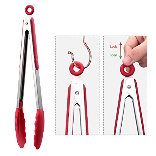 Hotec Премиальные кухонные щипцы из нержавеющей стали с силиконовыми наконечниками, набор из 3 штук - 7", 9" и 12", многоцветные