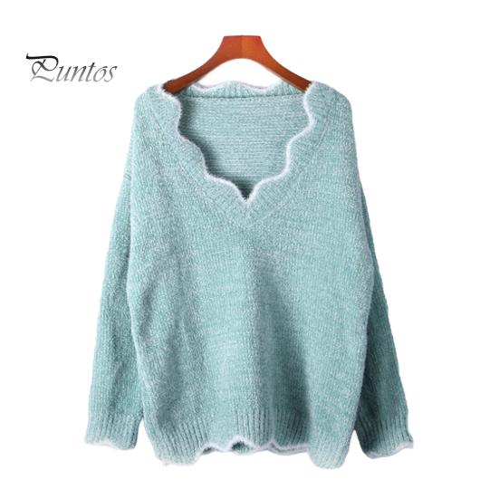 Женский свитер с длинным рукавом, свободный крой, V-образный вырез, вязаный свитер, женский повседневный джемпер, пуловер, топ для осени и зимы