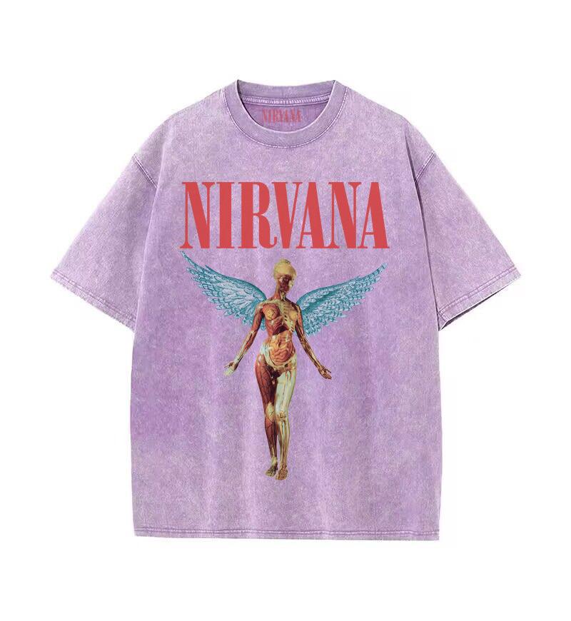 Винтажная футболка с графикой ангела Nirvana, Ретро хлопковая футболка оверсайз с изображением рок-группы, Топы в стиле стритвир