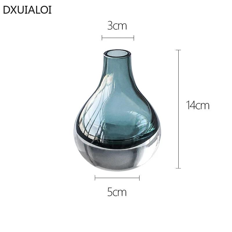 DXUIALOI Nordic Creative Colored Transparent Glass Vase Housewarming Gift Home Living Room Flower Arrangement Vase Decoration