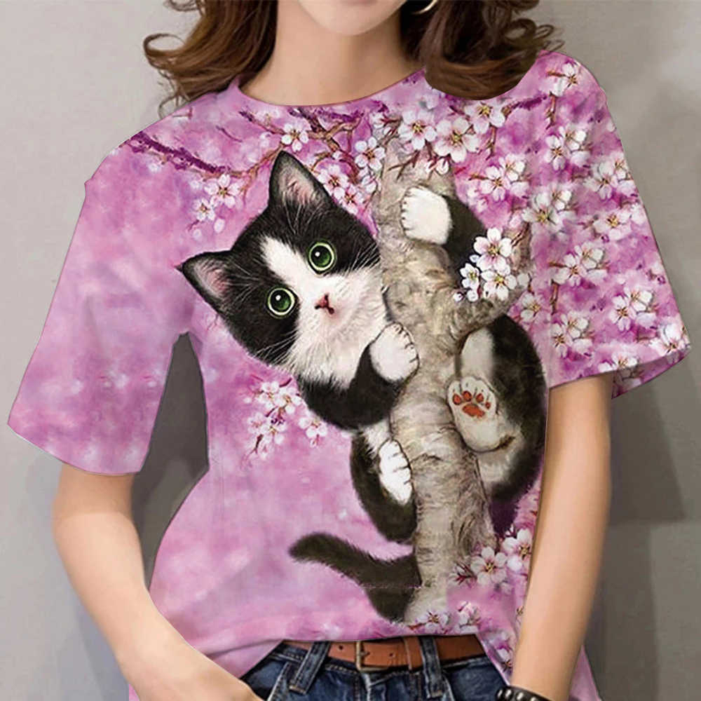Summer T-Shirt Women 3D Printing Cute Cat Fashion Tee 2022 New Harajuku Animal T Shirt Short Sleeve Oversized Clothing Camiseta