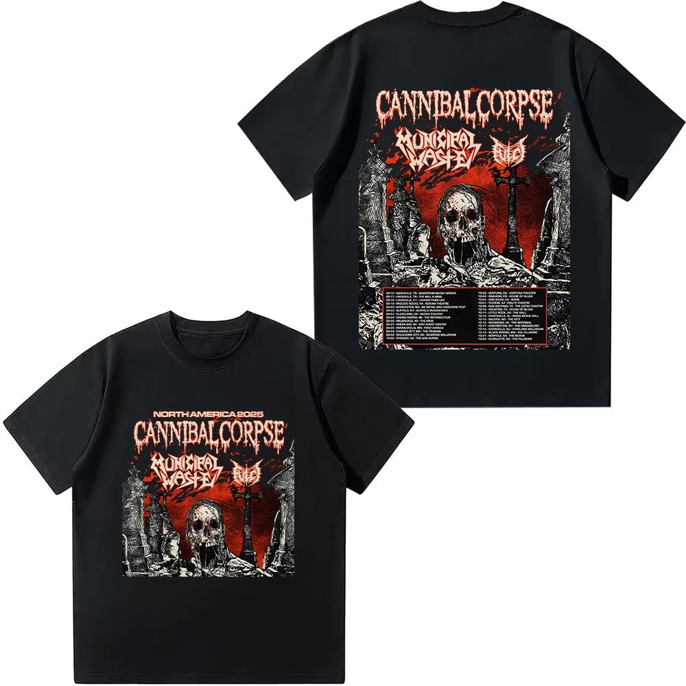 Cannibal Corpse Североамериканский тур 2025 Футболки Рок-группа Металлическая Музыка Футболка Летняя Хлопок Принт Короткий Рукав Женщины Мужчины Топы - M...