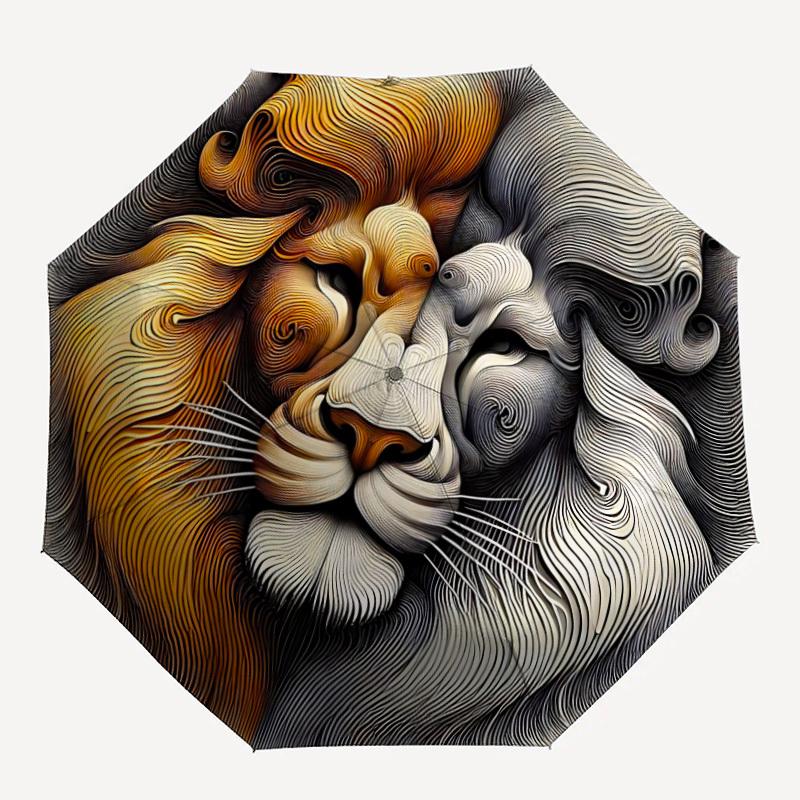 1pc Lion Face Artwork Umbrella - 8-Rib Automatic Open/Close, Fashionable Compact Umbrella for Outdoor Adventures yy250813189