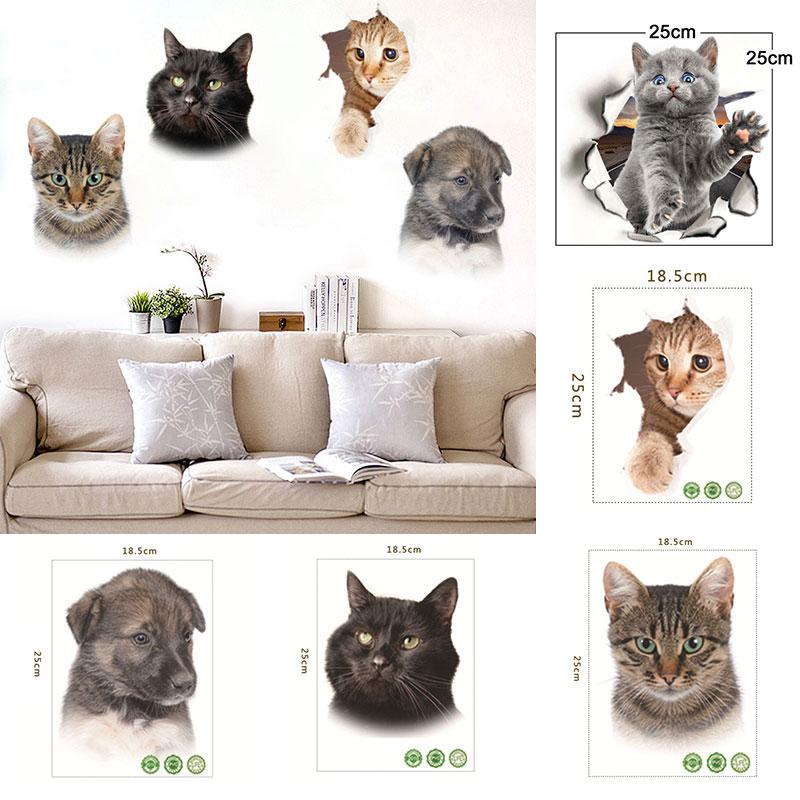 1 шт., настенные, окна, 3D наклейки для туалета с кошками, ПВХ, милые животные, художественная наклейка, домашний декор