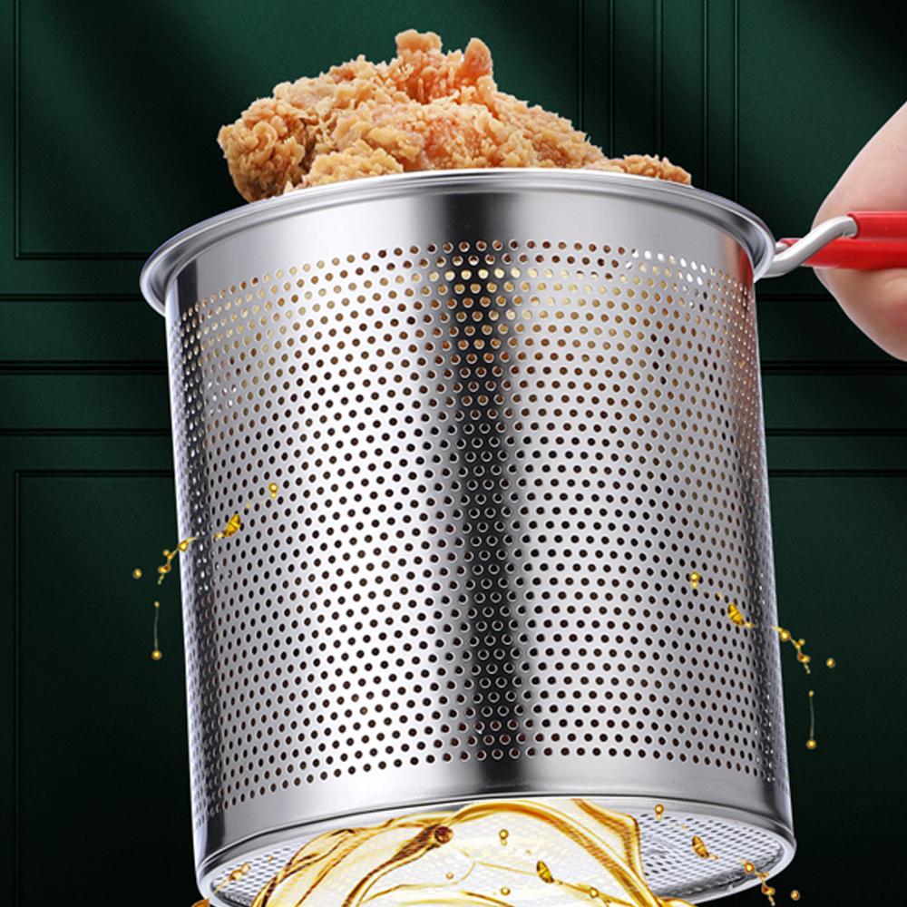 Small Deep Fryer for Home Use 1L/0.35GAL Stainless Steel Milk Steamer Frying Pot With Basket